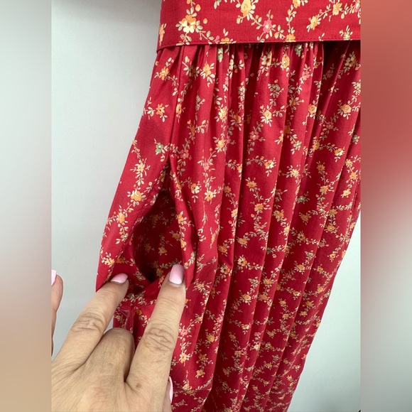 VTG 80s Lauren Ashley Puff Sleeves Red Floral Midi Dress 8 Cottagecore | AM584 - Picture 5 of 9